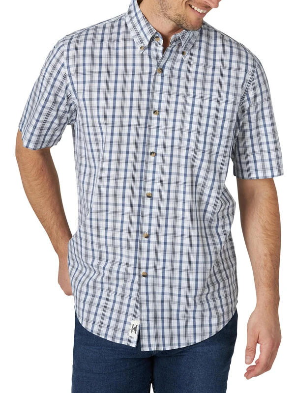 Wrangler Authentics Men's Short Sleeve Classic Shirt Button, Blue Plaid, 3XL