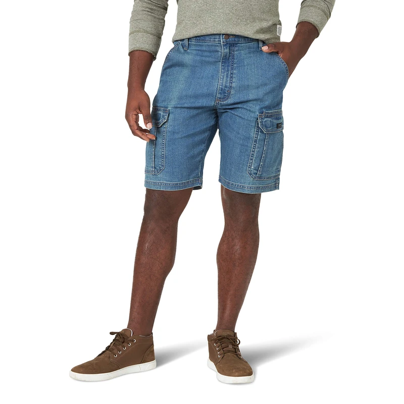 Wrangler Authentics Men's Big & Tall Classic Relaxed Fit Stretch Cargo Short, Medium Tint Denim, 50