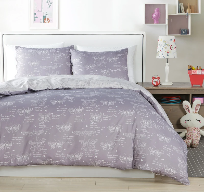 Lala + Bash Malar Butterfly Print 2 Piece Comforter Set, Grey-White, Twin