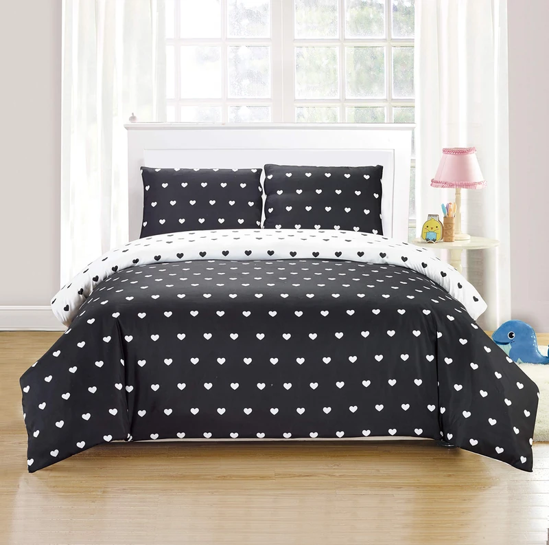 Lala + Bash Kelly Heart Print 2 Piece Duvet Set, Black-White, Twin