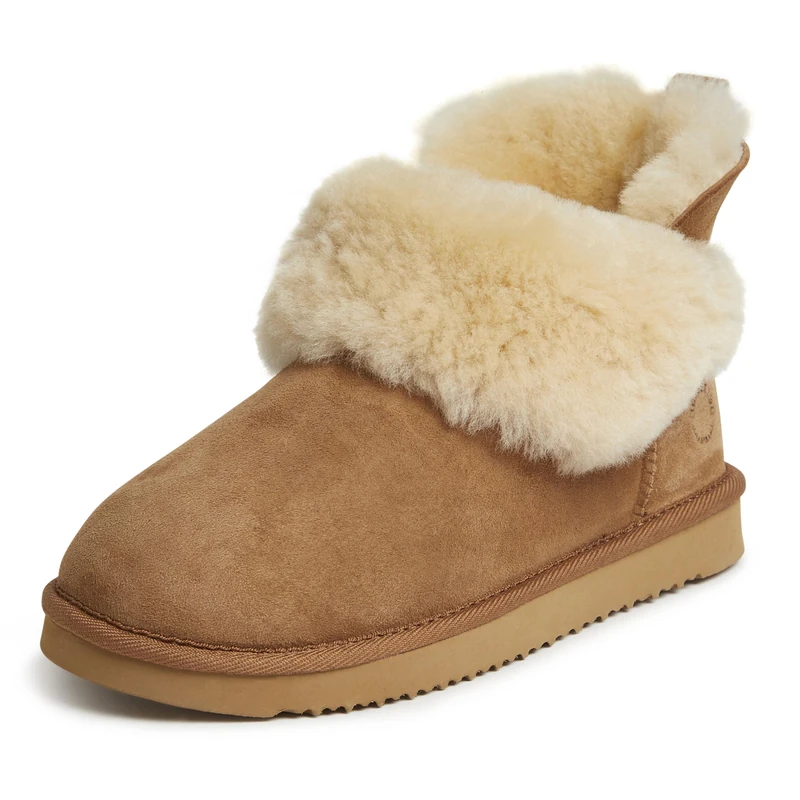 Dearfoams Women's Fireside Faux Shearling Fold Down Bootie Slipper, Chestnut, 7 UK