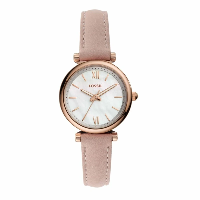 Fossil Watch for Women Carlie , Quartz Movement, 28 mm Rose Gold Stainless Steel Case with a Leather Strap, ES4699