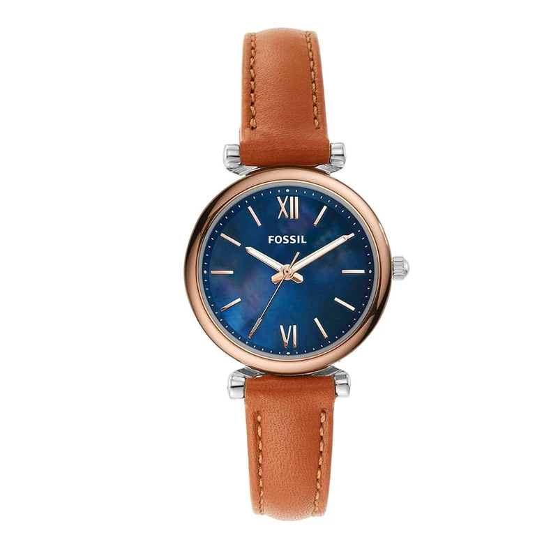 Fossil Watch for Women Carlie , Quartz Movement, 28 mm Silver Stainless Steel Case with a Leather Strap, ES4701