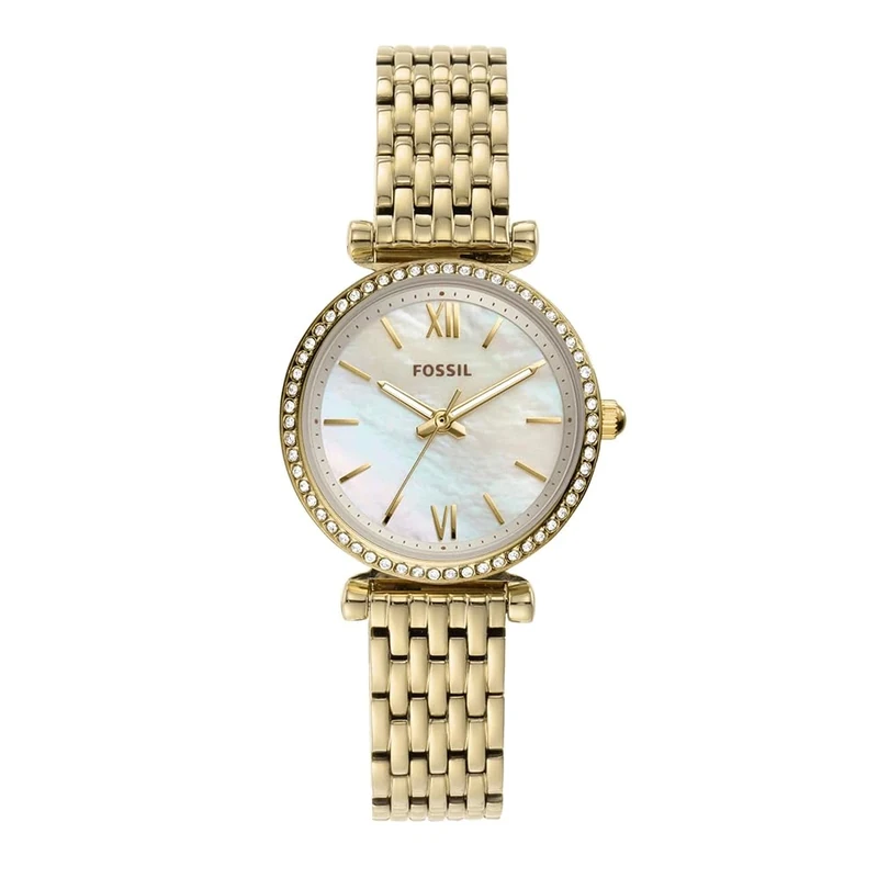 Fossil Watch for Women Carlie , Quartz Movement, 28 mm Gold Stainless Steel Case with a Stainless Steel Strap, ES4735