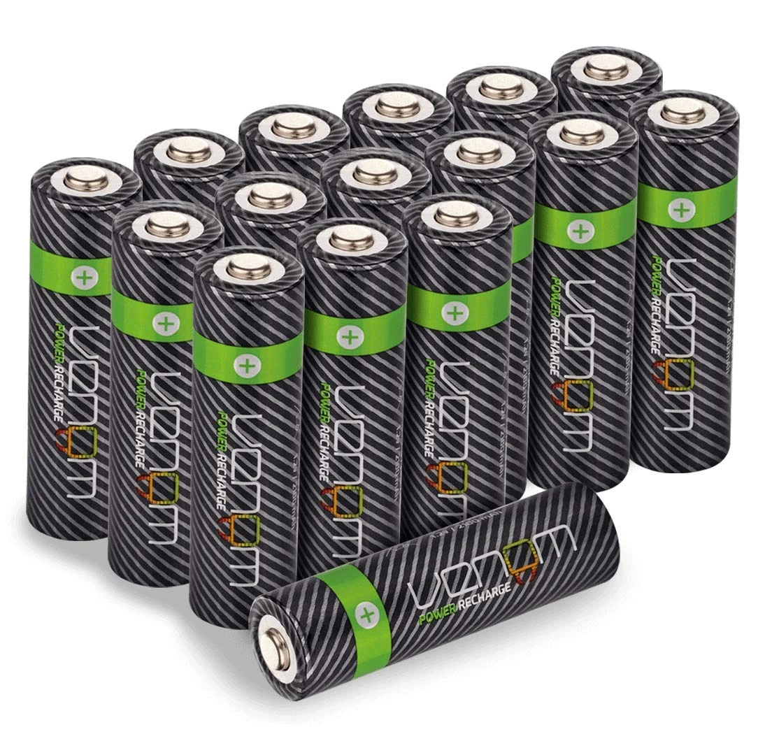 Venom Rechargeable AA Batteries - 2100mAh 1.2V NiMH - High Capacity (16-Pack), Black
