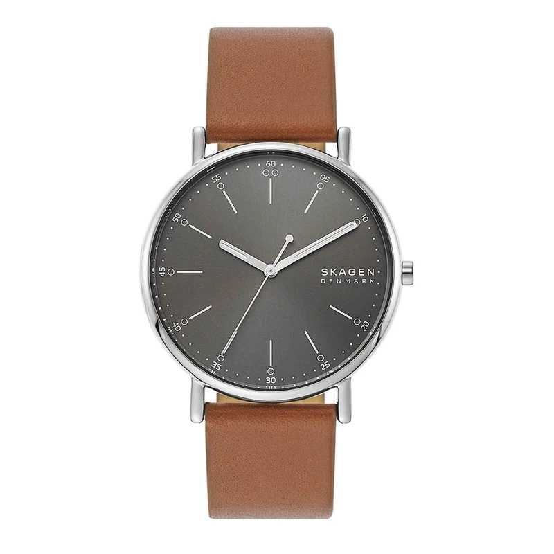 Skagen Watch for Men Signatur, Three Hand Movement, 40 mm Silver Stainless Steel Case with a Leather Strap, SKW6578
