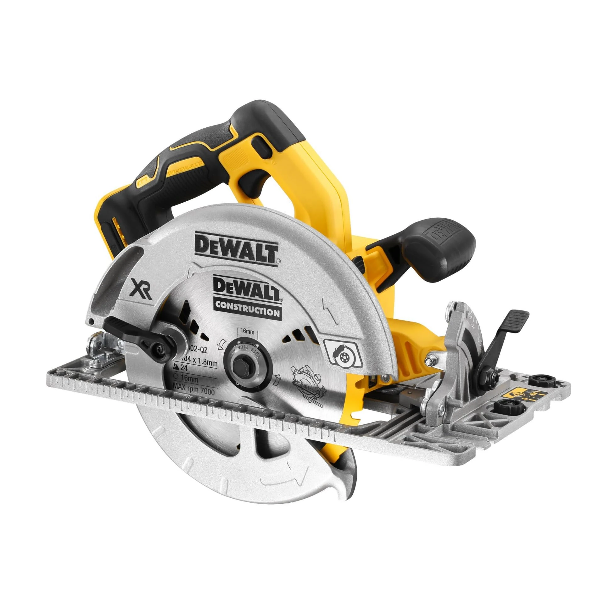 DEWALT XR 18V Brushless 184mm Circular Saw, Guide Rail Compatible, 58mm Deep Cut, Tool-Free Adjustment, TSTAK Box, LED, AirLock Dust Extraction, Bare Unit – DCS572NT-XJ