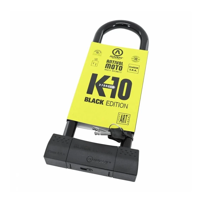 AUVRAY Standard SRA U Black Edition Anti-Theft Lock for Motorcycles and Scooters – Handle Diameter 18 mm – Internal Dimensions 85 x 310 mm