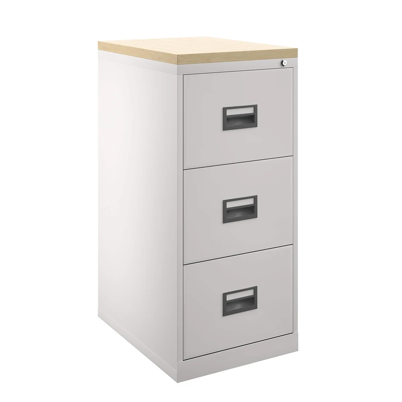 Office Hippo Drawers, Cupboard, Office Storage, File Cabinet, Metal, White/Maple, 3