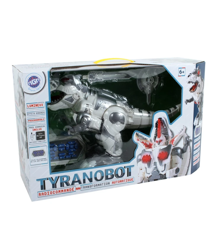 Technobot - Transformable Dinosaur Robot Remote Control Infrared and Luminous - 088350 - White and Grey - 53 cm - Silicone - Ages 6+ - 2 Years AA Batteries - Batteries Included