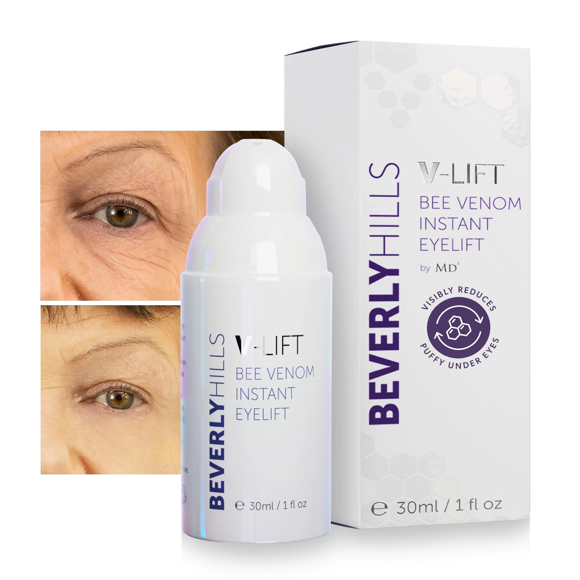 BEVERLY HILLS V-Lift Instant Eye Lift and Tuck Bee Venom Serum for Treating Puffy Eyes, Dark Circles, and Wrinkles