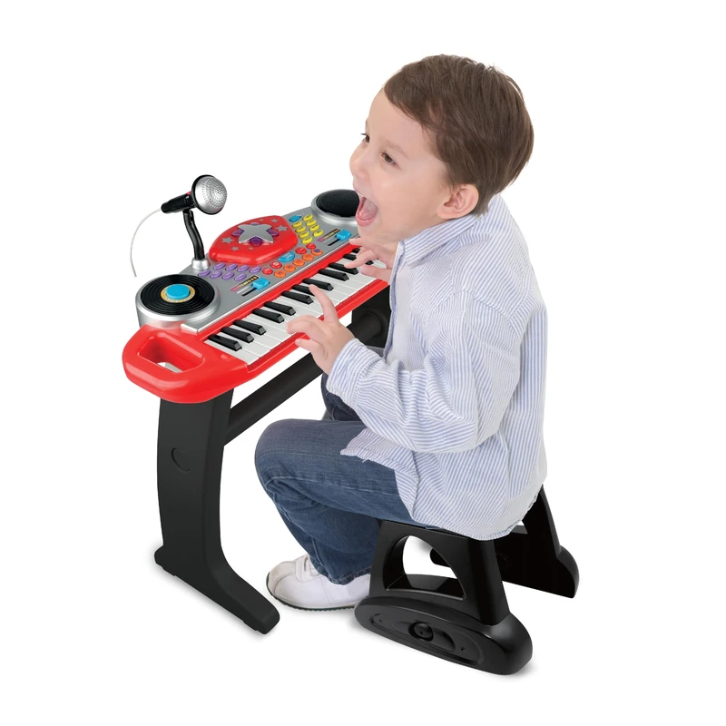 winfun Beat Bop Keyboard Rock Star Set – 37-Key Electronic Keyboard with Detachable Microphone, DJ Scratch Disc, Record & Playback, Stool Included, Ages 3+