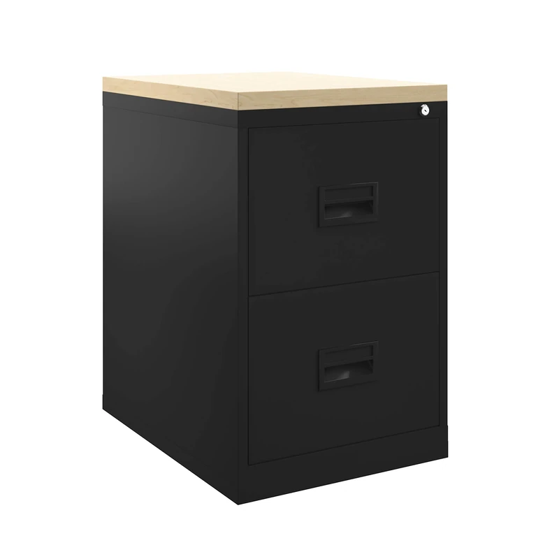 Office Hippo Drawers, Cupboard, Office Storage, File Cabinet, Metal, Black/Maple, 2