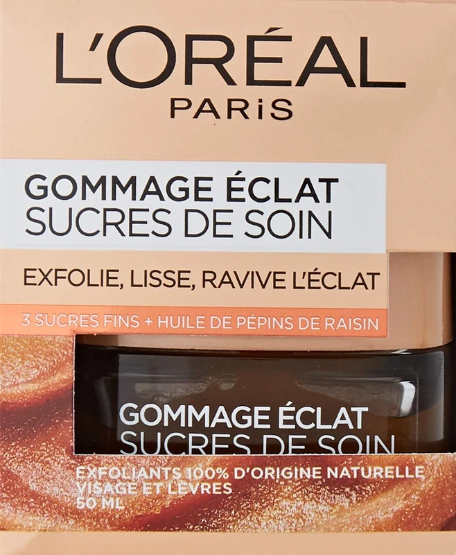 L'Oréal Paris - Radiance Scrub for Face & Lips - Exfoliating & Smoothing - With 3 Fine Sugars & Grape Seed Oil - All Skin Types - Care Sugars - 50 ml