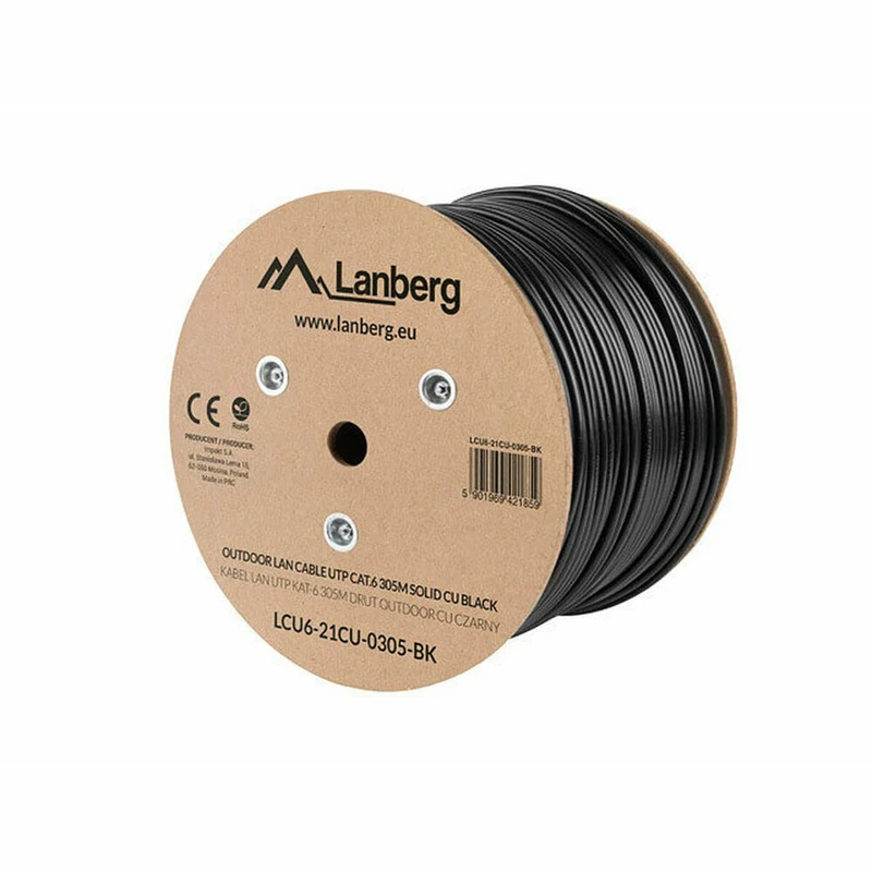 Lanberg KABEL INSTALACYJNY UTP, KAT. 6, DRUT OUTDOOR CU, 305M, CZARNY - Image 1