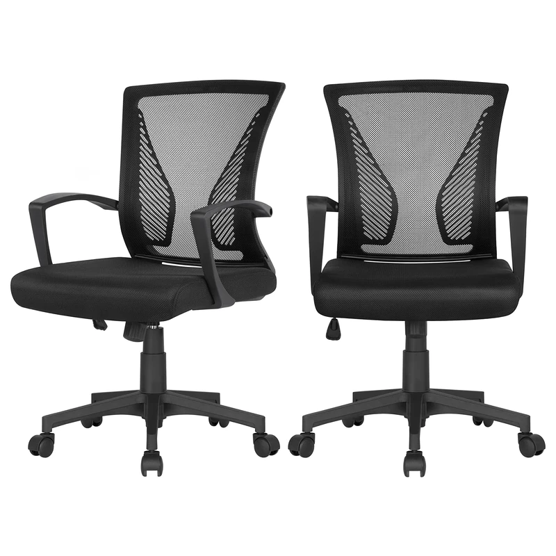 Yaheetech Set of 2 Ergonomic Mid Back Desk Chair Adjustable Swivel Office Chair Study Computer Task Chair with Comfort Breathable Lumbar Support Updated Large Seat