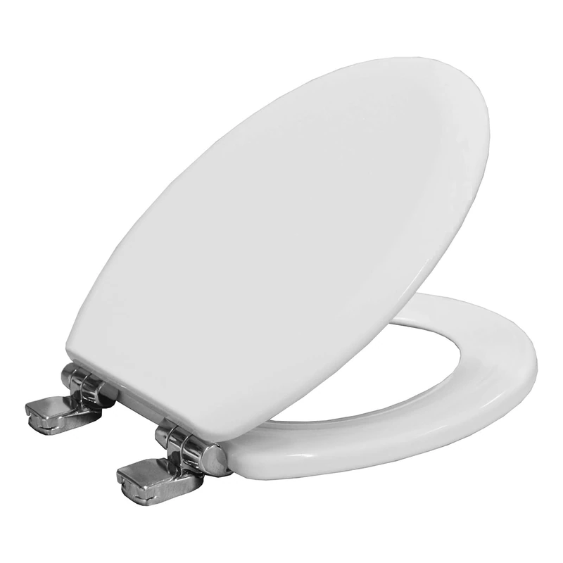 BEMIS Chicago Ultra-Fix White Toilet Seat. Soft Close Toilet Seat with Easy Lift Chrome Plated Hinges. Wooden Material for Easy Clean, Universal & Easy Installation, White