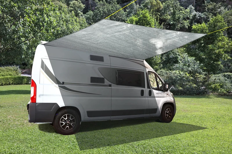 BRUNNER Deflector Square Sun Protection Sunshade for Caravan, Caravan, Caravan, Camper, Cabins, Minibuses and Van, Fixing Accessories and 2 Poles Included, 360 x 360 cm - Image 1