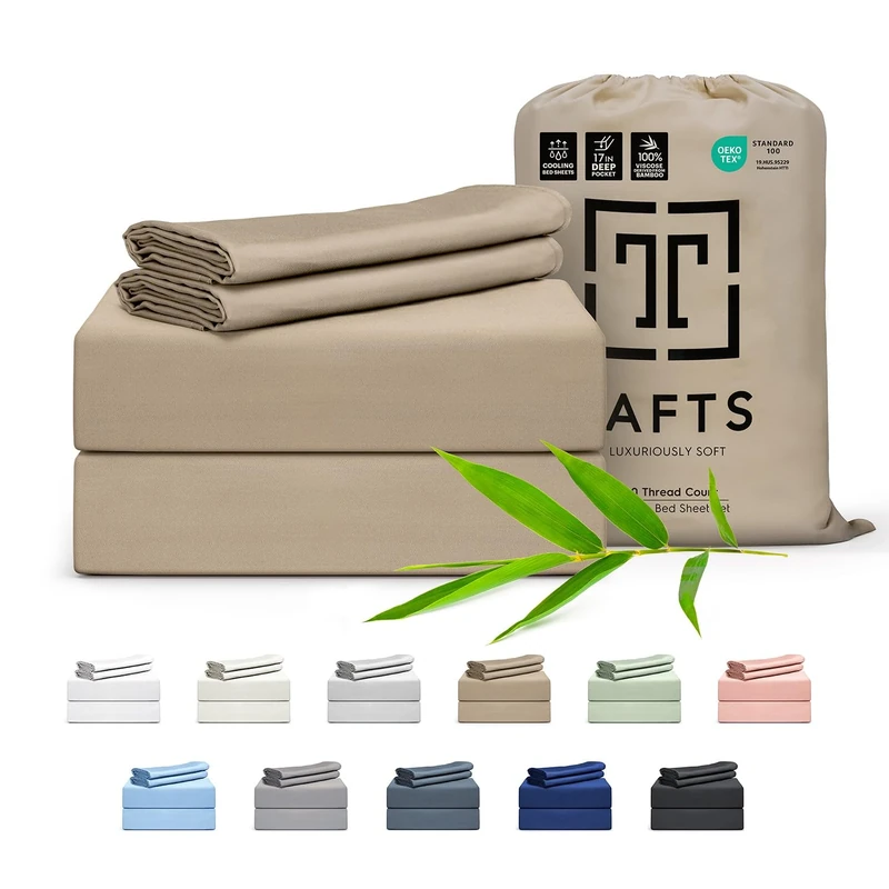Twin Sheets Set by Tafts, Pure 100% Viscose derived from Bamboo Bed Sheets Set, Luxuriously Soft, Silky, Cooling Sheets, Double Stitched, Lifetime Quality Promise (Beige)