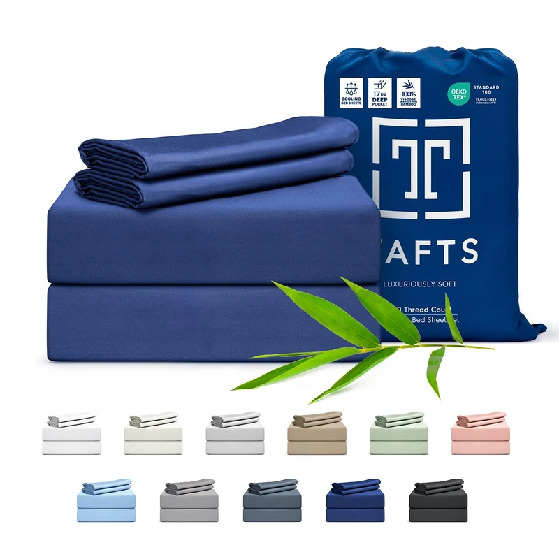 Tafts 100% Viscose derived from Bamboo Single Bed Sheets, Bedsheet Twin Size Set, 17 Inch Deep Pockets, Luxuriously Soft, Silky, Cooling Sheets, Double Stitched, Lifetime Quality Promise (Navy)