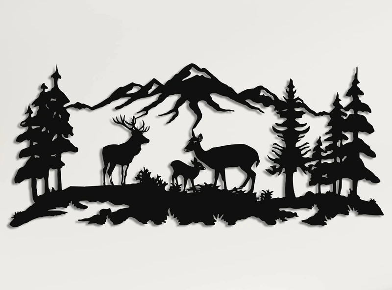 DEKADRON Metal Wall Art, Deer Family Wall Art, Metal Wall Decor (60 x 26 cm)