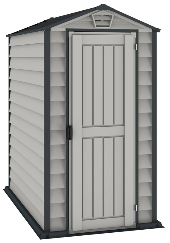 Duramax EverMore 5.7ft x 3.3ft Plastic Garden Storage Shed, Adobe & Grey, Fire Retardant & All-Weather Outdoor Storage Solution, Includes Plastic Floor, Strong Structure & Maintenance-Free Vinyl Shed