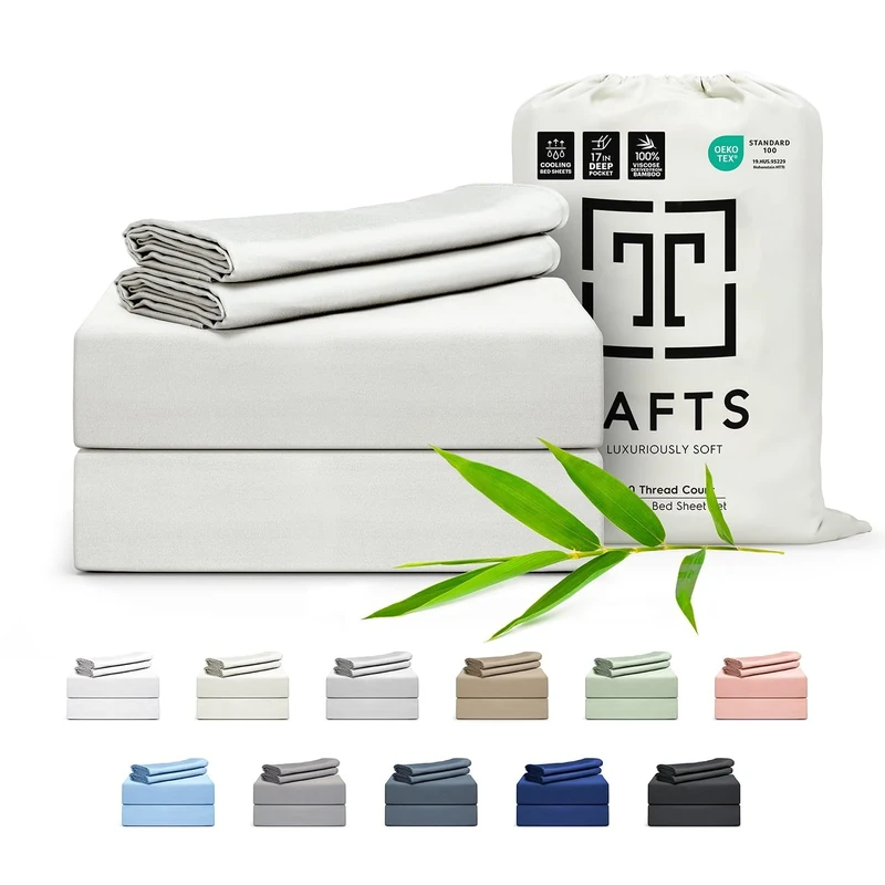 Tafts Bamboo Sheets King Size Bed Sheets 5 Piece Set, Pure 100% Organic Bamboo, 17” Deep Pockets – Luxuriously Soft, Silky Smooth, Cooling, Double Stitched, (Ivory)