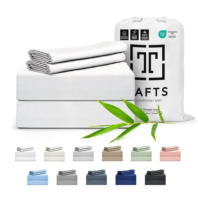 Tafts Queen Sheets Set, Pure 100% Viscose derived from Bamboo Bed Sheets Set, Luxuriously Soft, Silky, Cooling Sheets, Double Stitched, Lifetime Quality Promise (Cool White)