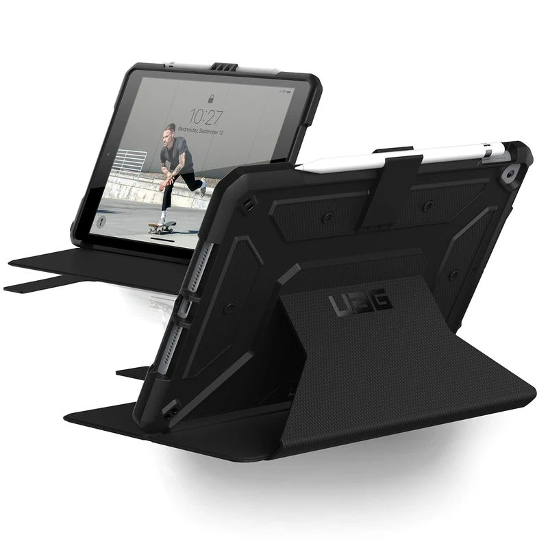 UAG Designed for iPad 10.2" (9th Gen 2021/ 8th Gen 2020/ 7th Gen 2019) Case Metropolis Black Rugged Heavy Duty Protective Cover Multi-Angle Viewing Folio Stand with Pencil Holder by URBAN ARMOR GEAR