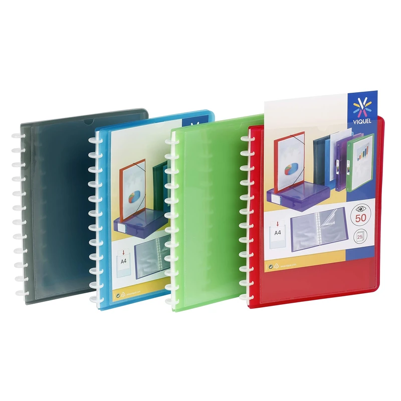 Viquel Geode A4 Customisable Display Book with 25 Repositionable Pockets - 50 Pockets - 4 Colours - Pack of 10