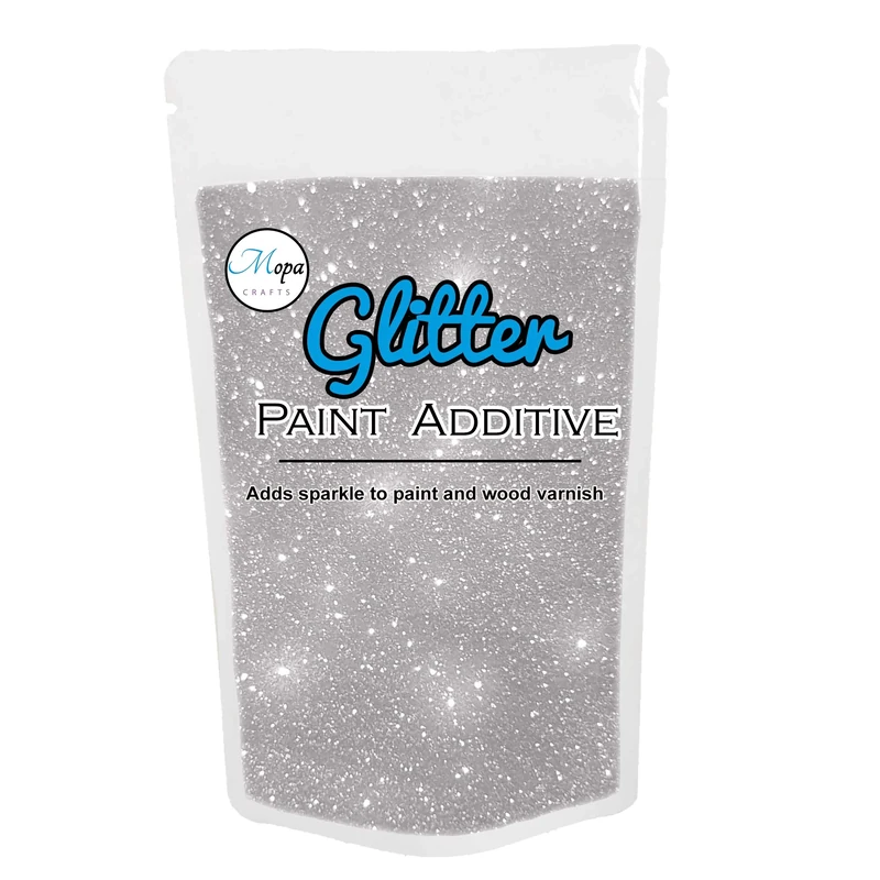 Mopa Crafts Silver Glitter Paint Crystal Additive 100g for Emulsion Paint - for use with Interior/Exterior Wall, Ceiling, Wood, Metal, Varnish, Dead Flat, Matt, Soft Sheen or Silk Paints