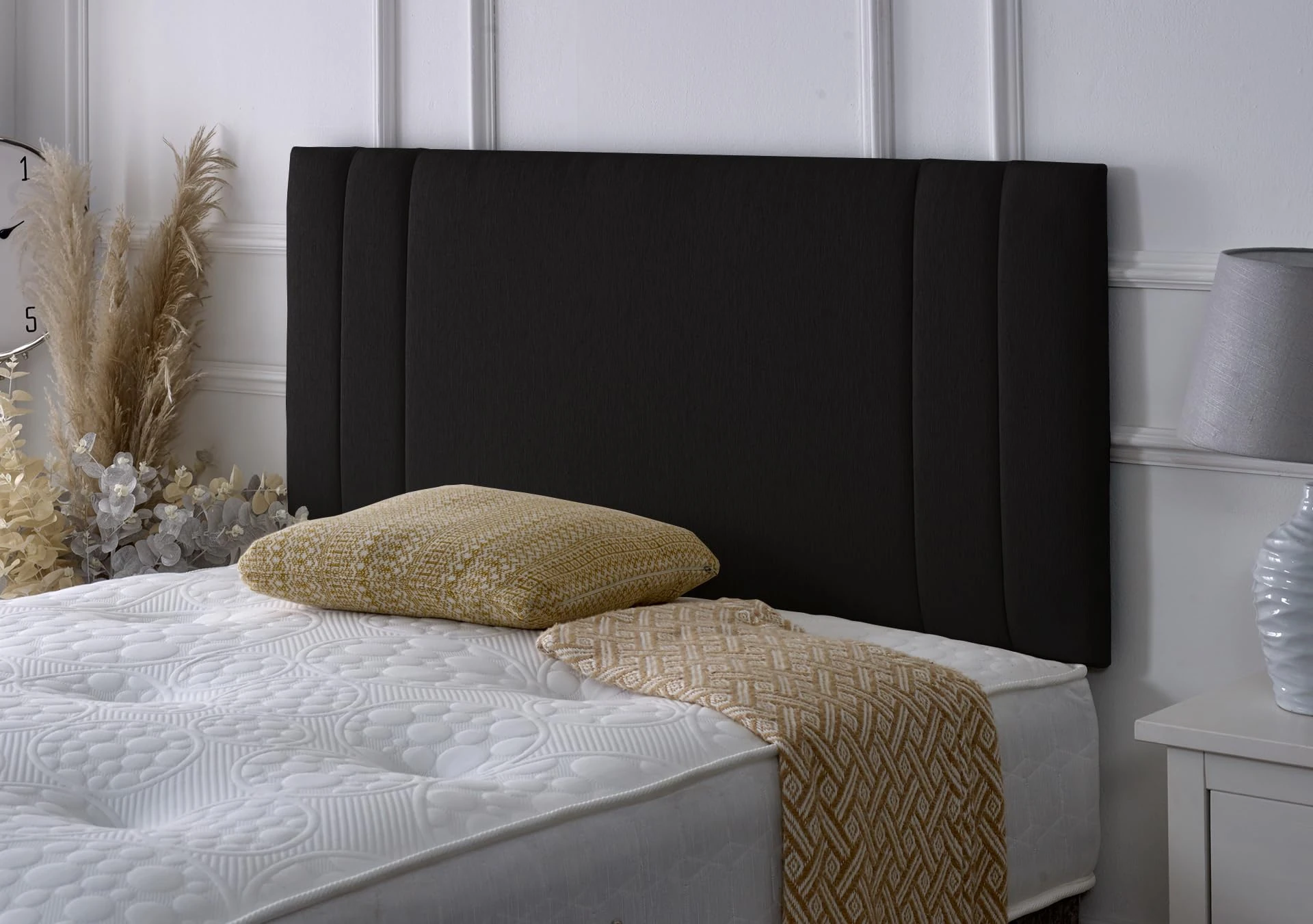 RIO Padded Lined Divan Bed Headboard | Chenille Fabric Headboards for 2ft6 Small Size Bed Frame | Elegant design with wooden material headboards for beds (Dark Grey, 2ft6 Small Single Height-20inch)