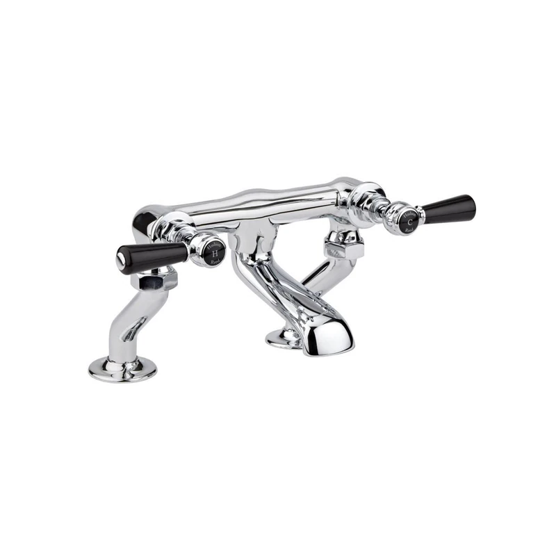 Old London BC403HL Topaz | Traditional Bathroom Deck Mounted Bath Filler with Lever Handles and Hexagonal Collars, 175mm x 338mm, Chrome/Black