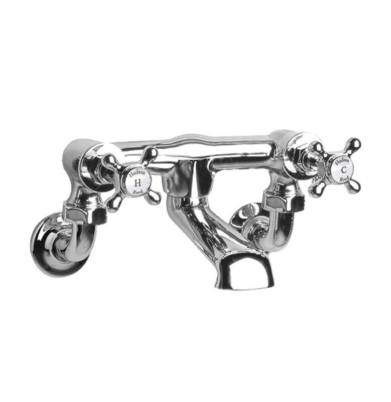 Old London BC303HXWM Topaz | Traditional Bathroom Wall Mounted Bath Filler with Crosshead Handles and Hexagonal Collars, 142mm x 262mm, Chrome/White