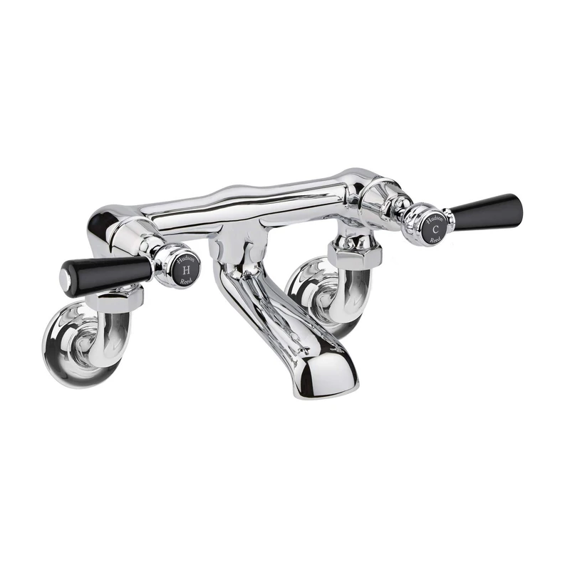 Old London BC403DLWM Topaz | Traditional Bathroom Wall Mounted Bath Filler with Lever Handles and Domed Collars, 142mm x 338mm, Chrome/Black