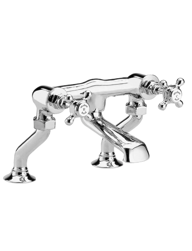 Hudson Reed Old London BC303HX Topaz | Traditional Bathroom Deck Mounted Bath Filler with Crosshead Handles and Hexagonal Collars, 187mm x 262mm, Chrome/White, Wall