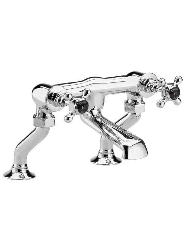 Hudson Reed Old London BC403HX Topaz | Traditional Bathroom Deck Mounted Bath Filler with Crosshead Handles and Hexagonal Collars, 187mm x 262mm, Chrome/Black