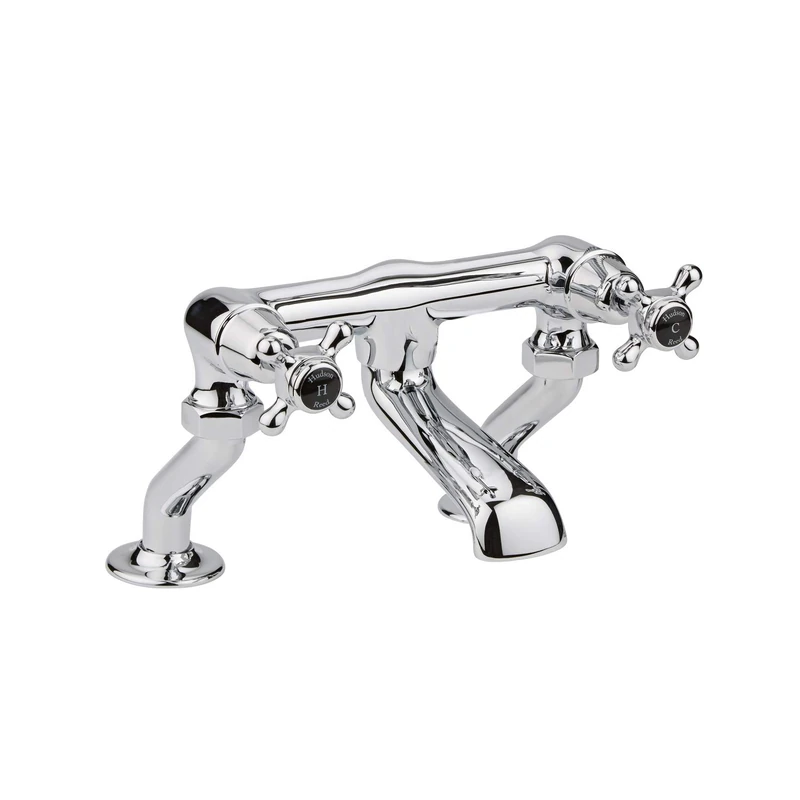 Old London BC403DX Topaz | Traditional Bathroom Deck Mounted Bath Filler with Crosshead Handles and Domed Collars, 187mm x 262mm, Chrome/Black