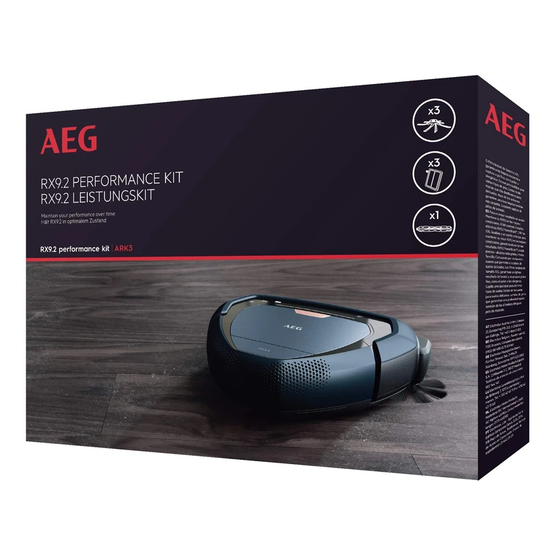 AEG ARK3 - Performance Kit, Robot Vacuum Cleaner Accessories with Brush Roll, 3 XXL Washable Filters & 3 Side Brushes, Improved Dust & Pet Hair Pickup, Compatible RX9-2 Models