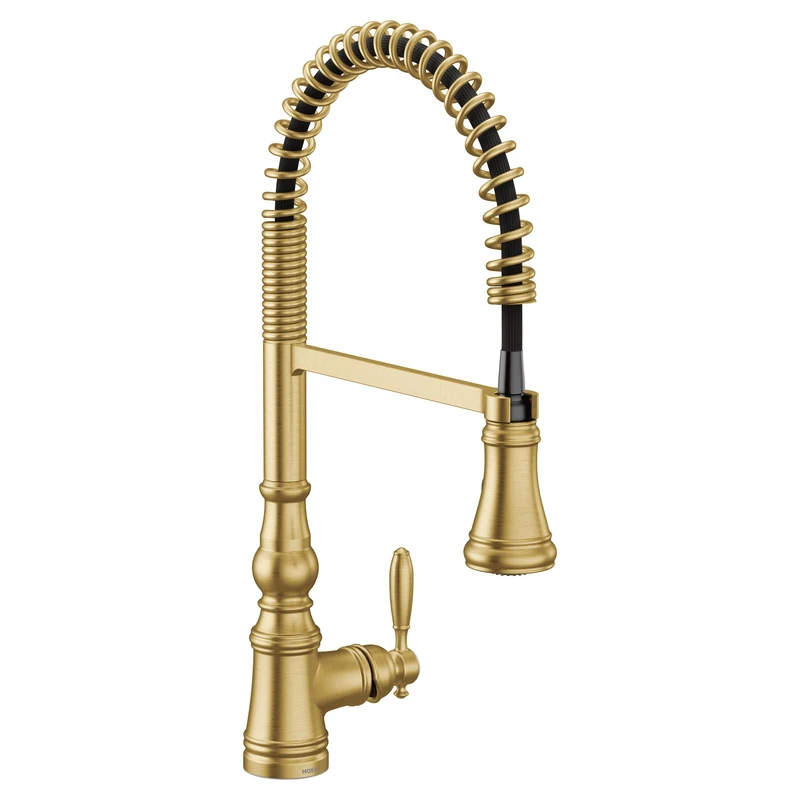 Moen S73104BG Weymouth One-Handle Spring Pulldown Kitchen Faucet with Power Boost, Brushed Gold