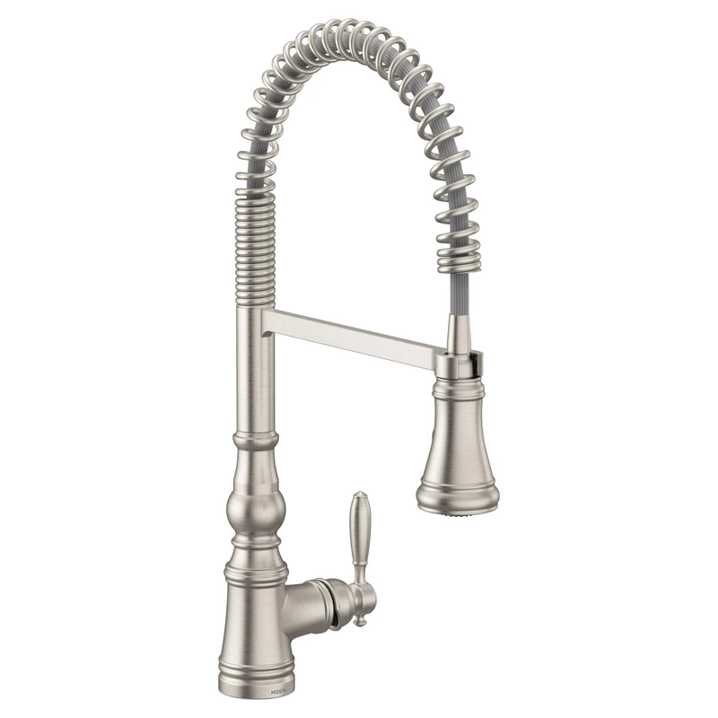 Moen Weymouth Spot Resist Stainless One Handle Pre-Rinse Spring Pulldown Kitchen Faucet, Traditional Farmhouse Kitchen Sink Faucet with Power Boost, S73104SRS