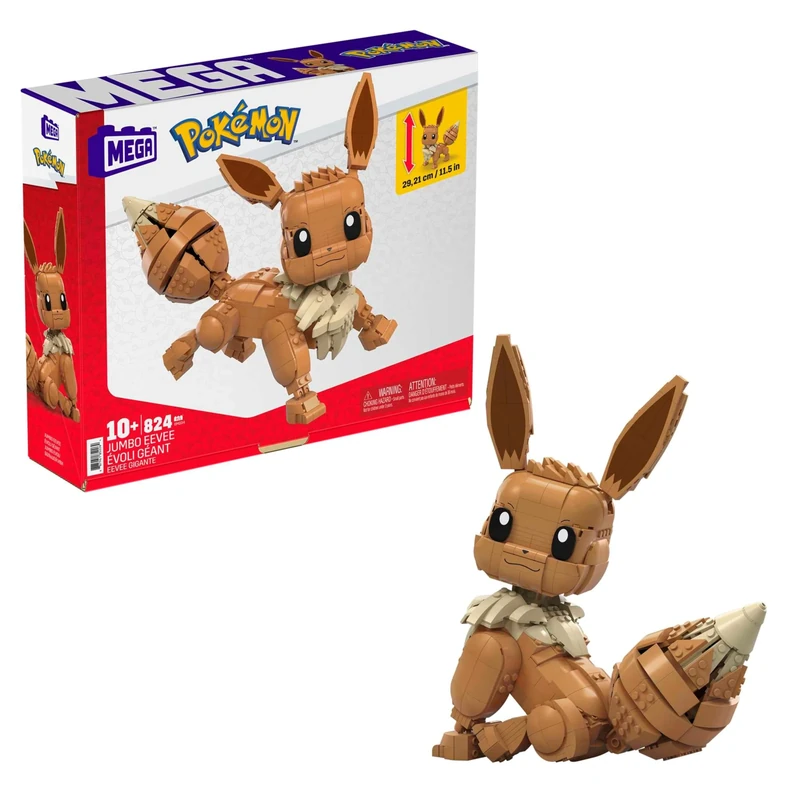 MEGA Pokémon Building Toys Set Jumbo Eevee with 824 Pieces, Articulated and Poseable, 11 Inches Tall, for Kids, GMD34