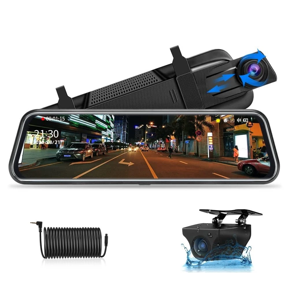 2025 UpgradedJansite 10" Mirror Dash Cam Front and Rear View Camera 1080P Full Touch Screen Night Vision Dual Car Camera Dash Cam Loop Recording Streaming Media DVR 170° Wide Angle with 10M Cable