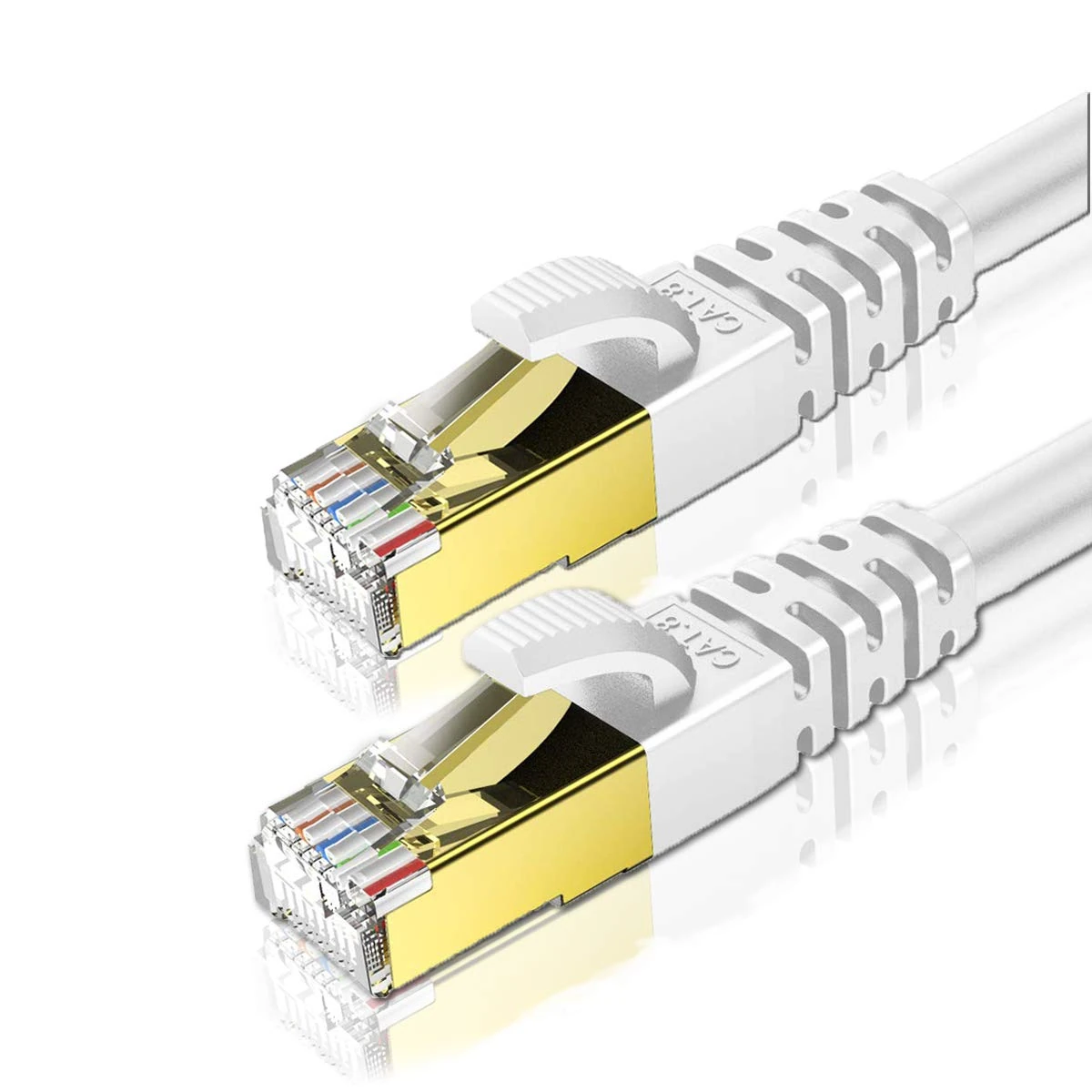 KASIMO CAT 8 Ethernet Cable 0.25M 2PK Round Network Internet Ethernet LAN Cable,High Speed 40Gbps 2000Mhz SFTP LAN Wires Internet Patch Cable with RJ45 Gold Plated Connector for Switch/Router