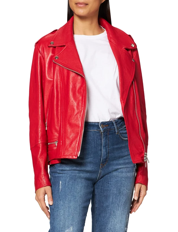 7 For All Mankind Women's Moto Jacket Blazer, Red, M