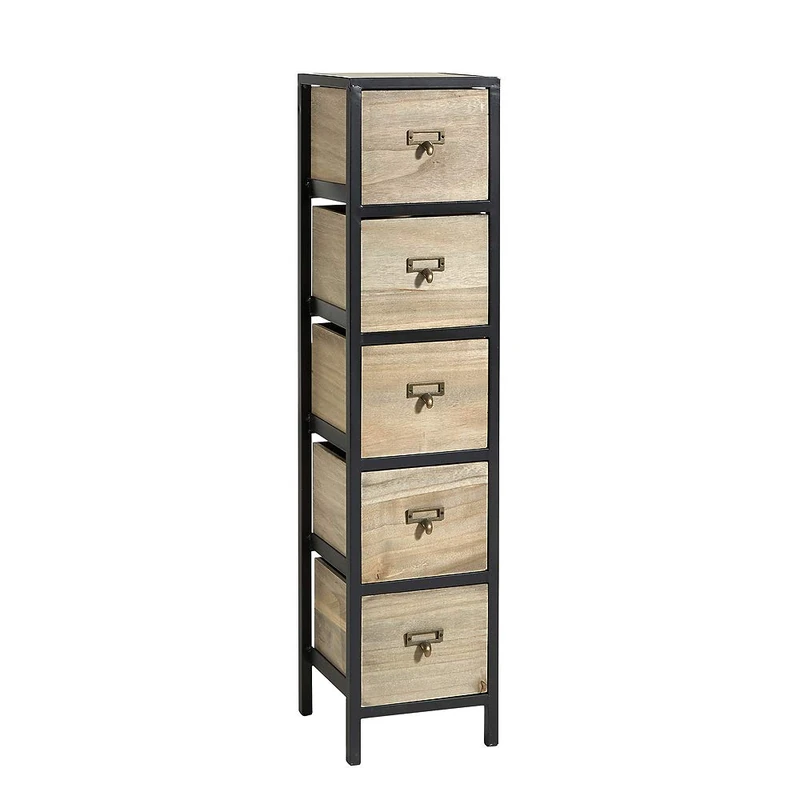 Home Source Solid Wood Chest Storage Unit, Bedroom Office Organiser, Metal Frame, 5 Drawer