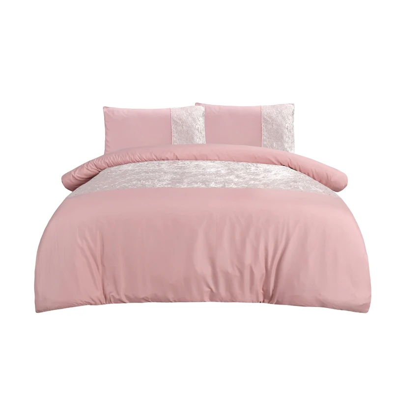 Velvet Cuff Bedding Set - Blush - Double Duvet Cover and Pillowcase, 5056242740513 - Image 1