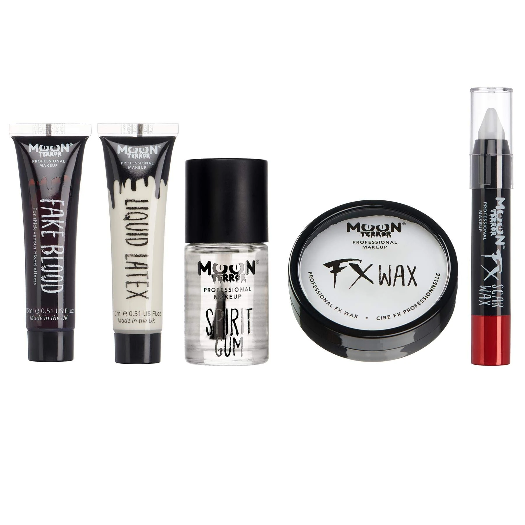 Pro SFX Halloween Special Effects Make up Kit 1 by Moon Terror | Fake Blood, Liquid Latex, Modelling Wax, Spirit Gum, FX Make up