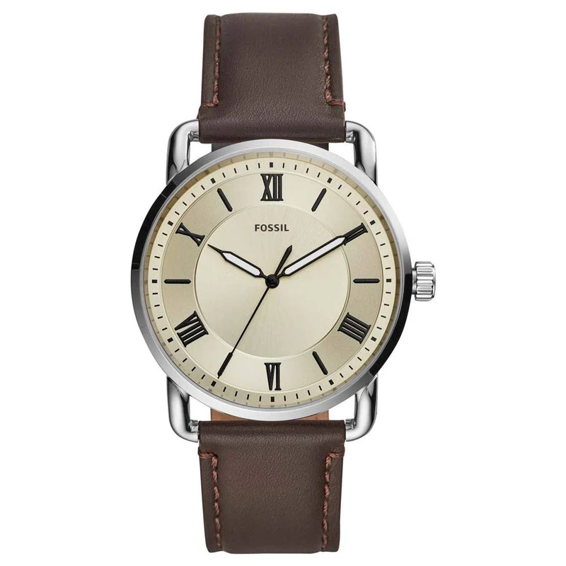 Fossil Watch for Men Copeland 42 mm, Quartz Movement, 42 mm Silver Stainless Steel Case with a Leather Strap, FS5663