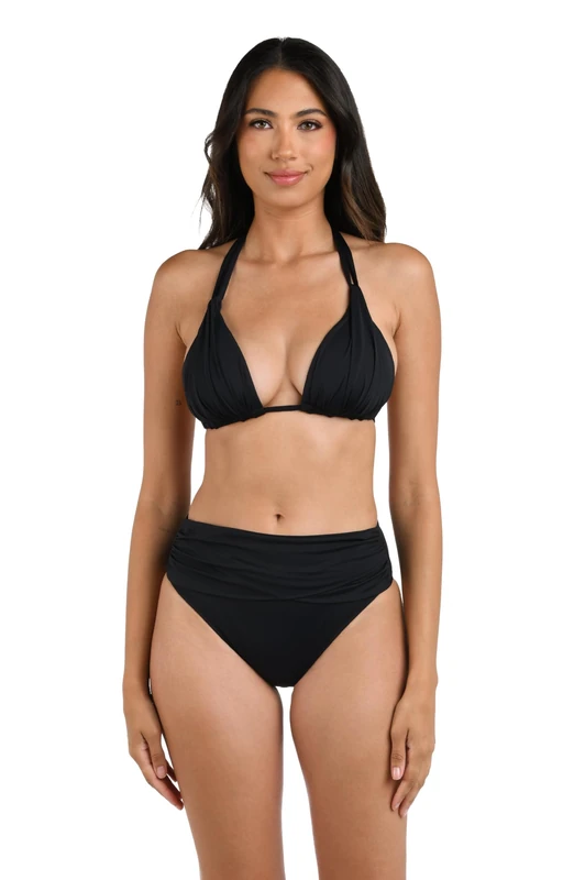 La Blanca Women's Island Goddess Halter Triangle Top & Hipster Swimsuit Bottom Bikini, Black, 10
